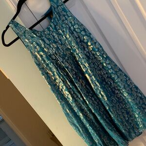 S & B teal Blue and shimmer Gold Sleeveless Dress. Silk blend size 12